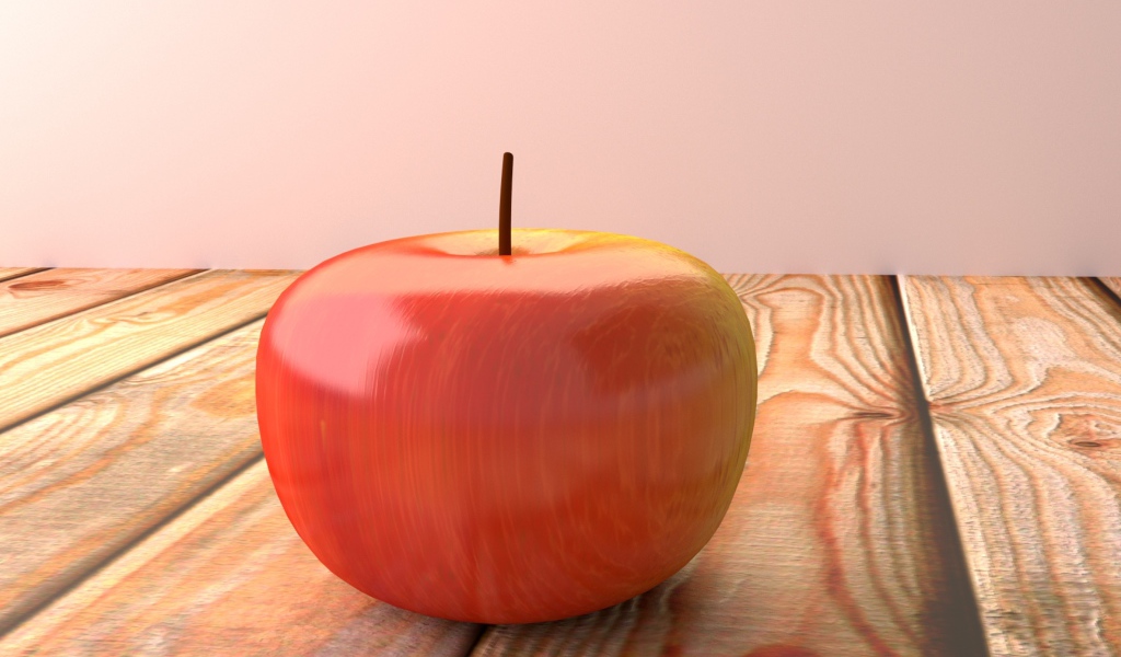 Красное 3д яблоко на деревянном столе 