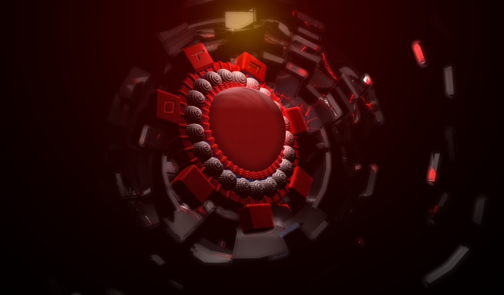 Красный шар в спиральной защите, 3д графика