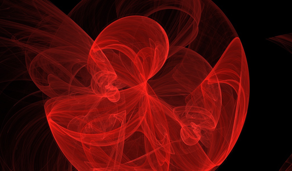 Красный фрактальный узорный рисунок на черном фоне