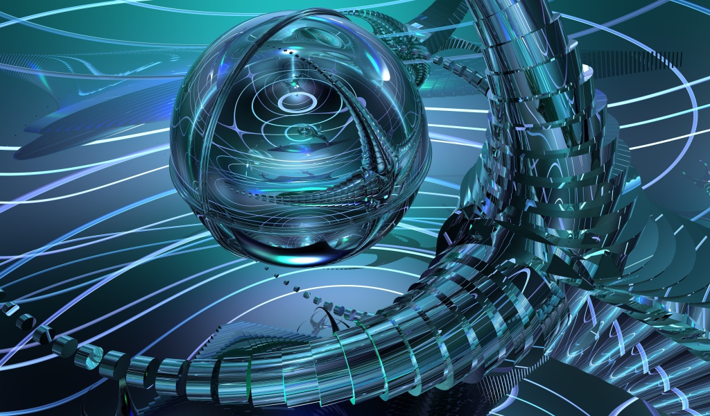 Sphere with metal tentacles, 3D graphics