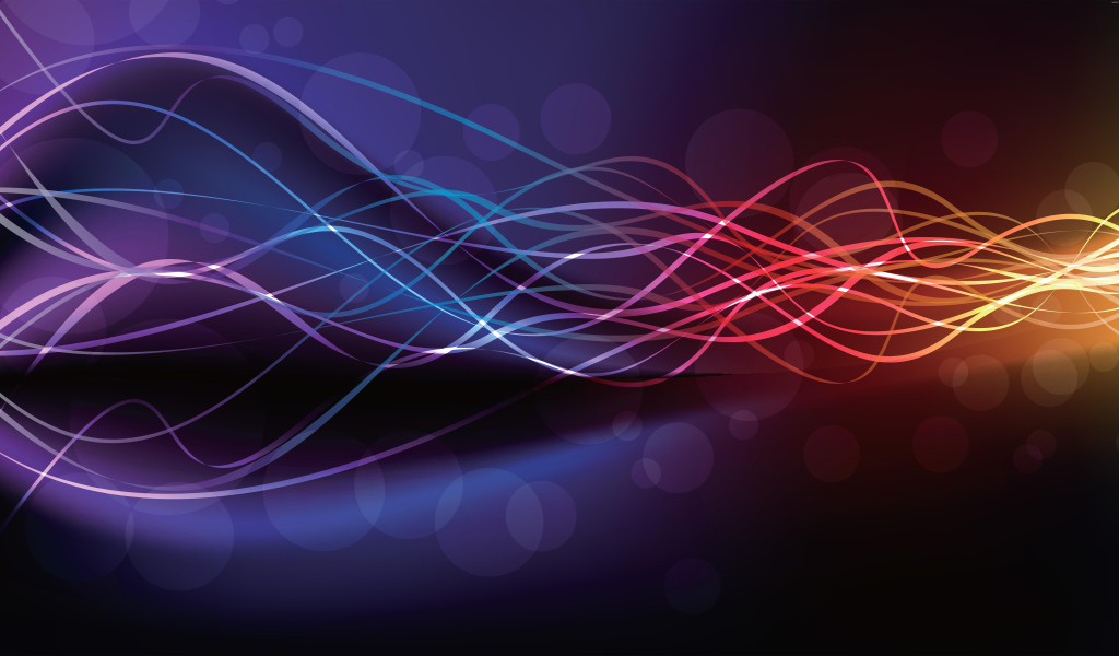 Тонкие неоновые волны на фиолетовом фоне 