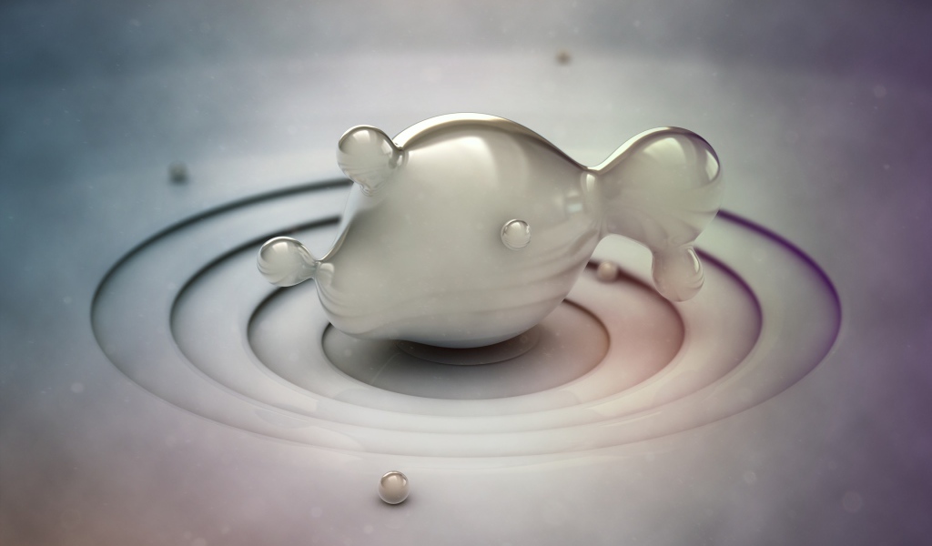 Фигура рыбы из серой субстанции, 3д графика