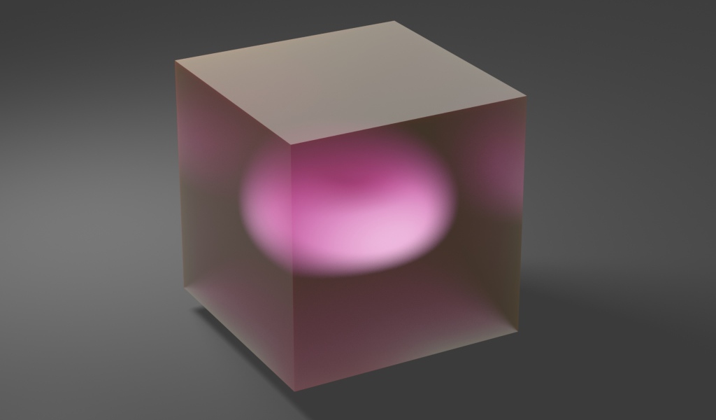 Прозрачный куб с розовой серединой на сером фоне 3д графика