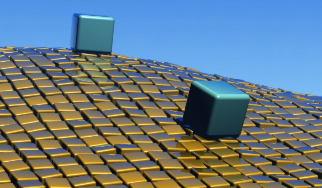 Два 3д куба на неровной геометрической поверхности 