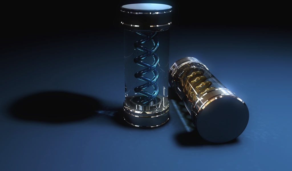 Два стеклянных футляра со спиралью, 3д графика