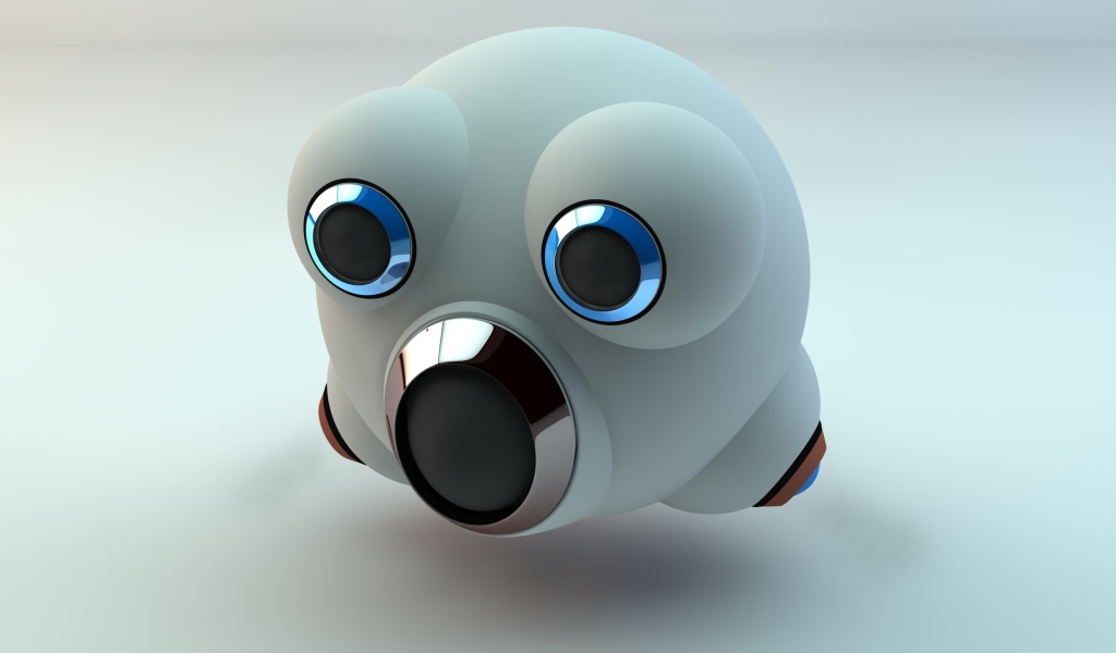 Белый забавный робот на сером фоне