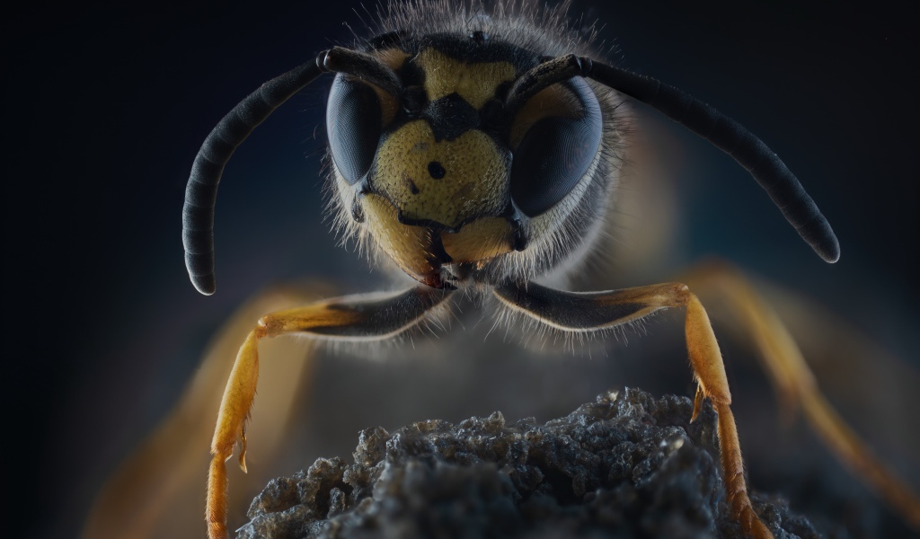 Оса на камне крупным планом