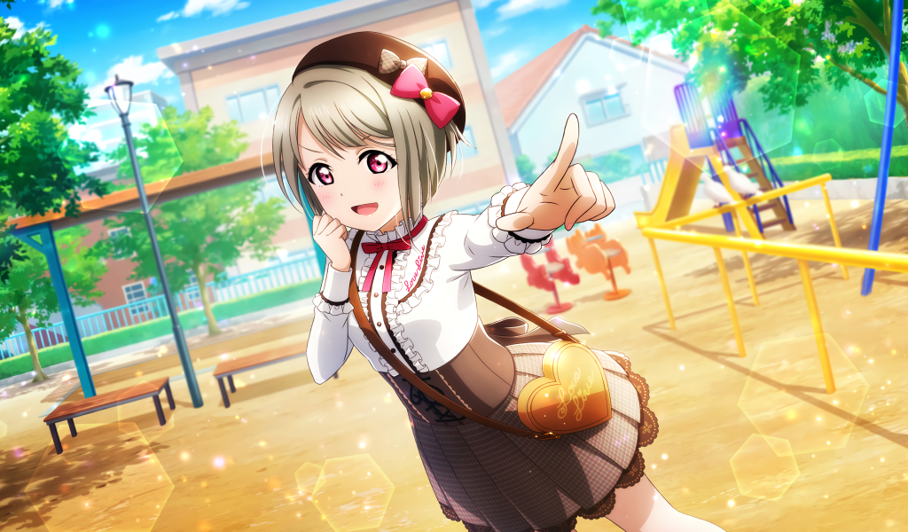 Девушка аниме в форме на детской площадке