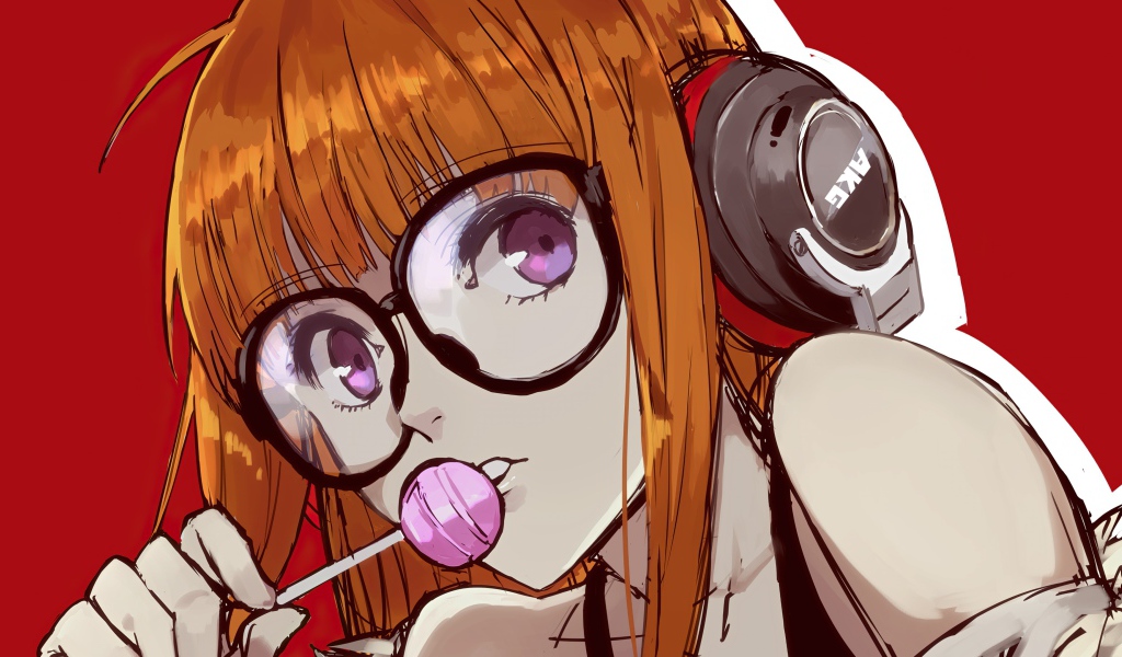 Девушка аниме с наушниками на голове 