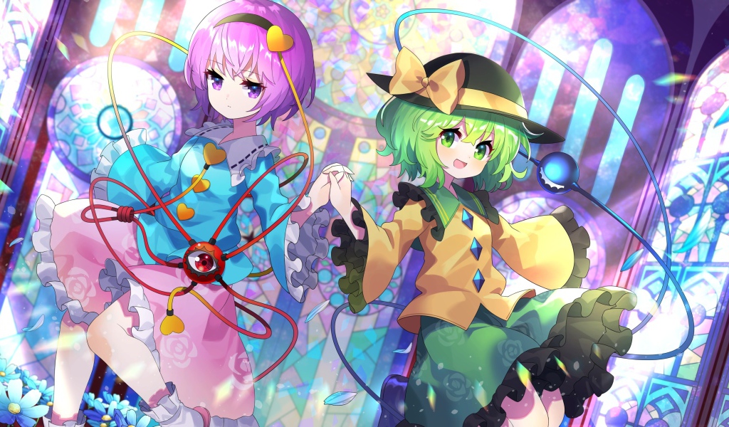 Девушки аниме Koishi Komeiji и  Satori Komeiji  в ярких нарядах