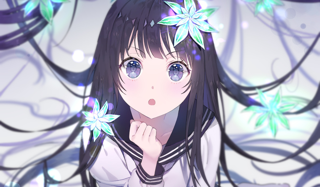 Красивая девушка аниме с украшением в волосах 