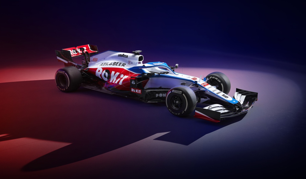 Гоночный автомобиль Williams FW43,  2020 года на синем фоне