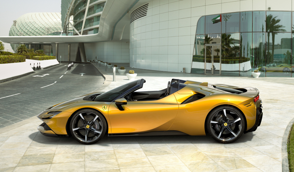 Автомобиль кабриолет Ferrari SF90 Spider 2021 года вид сбоку