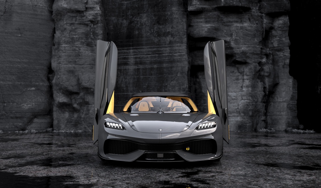 Спортивный автомобиль Koenigsegg Gemera 2020 года с открытыми дверями