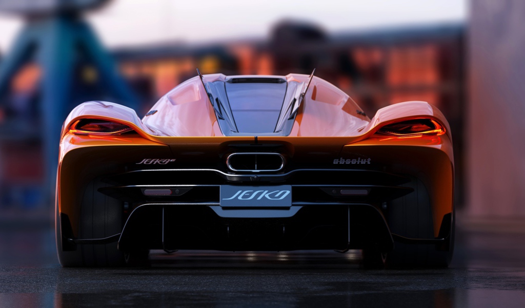 Быстрый автомобиль Koenigsegg Jesko Absolut 2020 года вид сзади