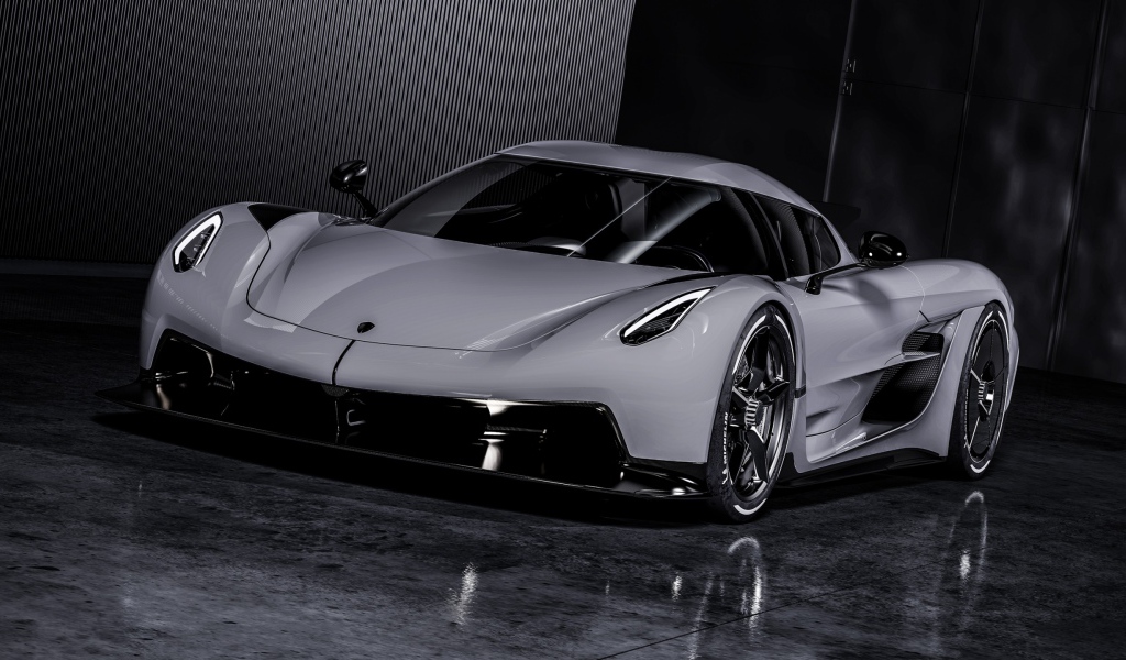 Серебристый автомобиль Koenigsegg Jesko Absolut 2020 года 