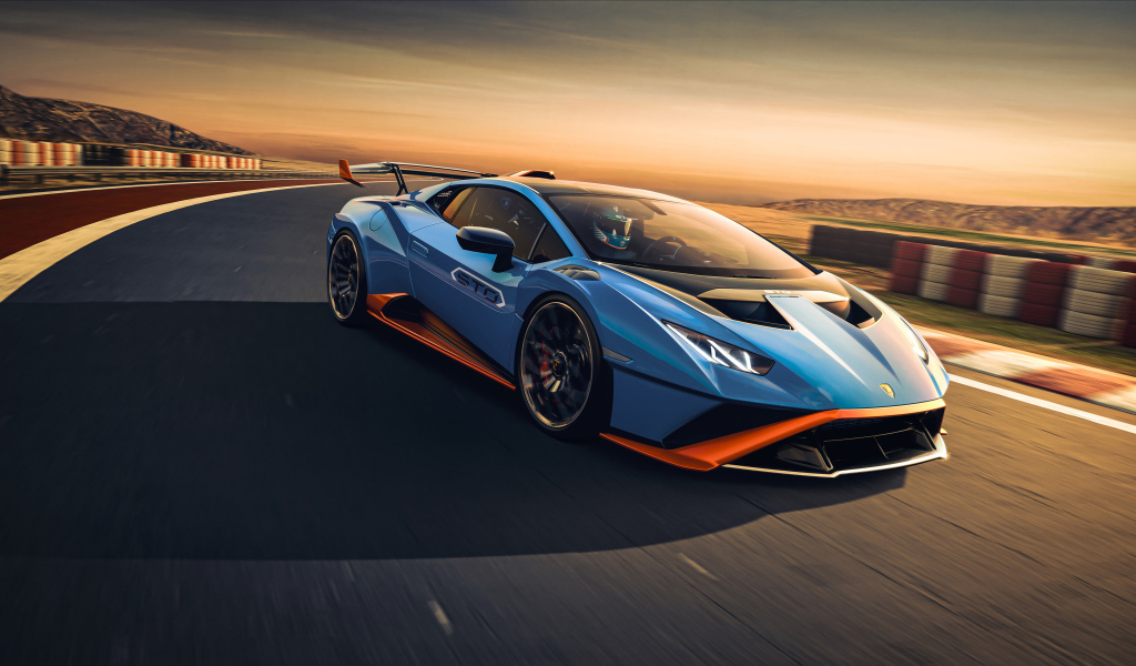 Быстрый Lamborghini Huracán STO 2021 года на гонках