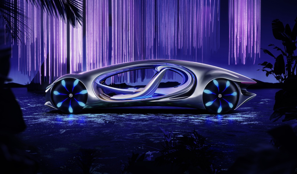 Необычный автомобиль Mercedes-Benz VISION AVTR 2020 года в неоновом свете