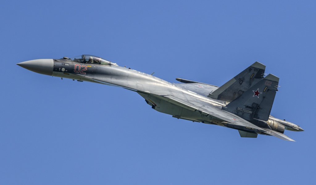 Flight of the Russian Su-35 fighter in the sky