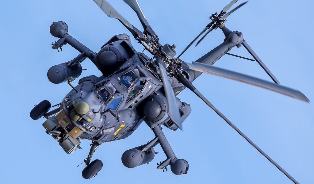 Russian military helicopter Mil Mi-28H in the sky