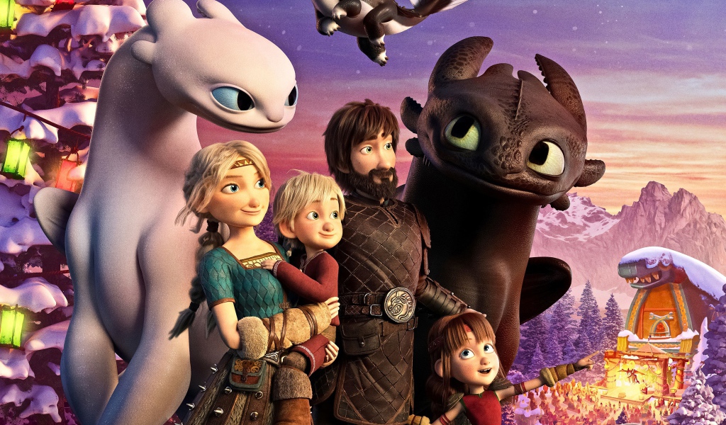 Постер с персонажами мультфильма Как приручить дракона 