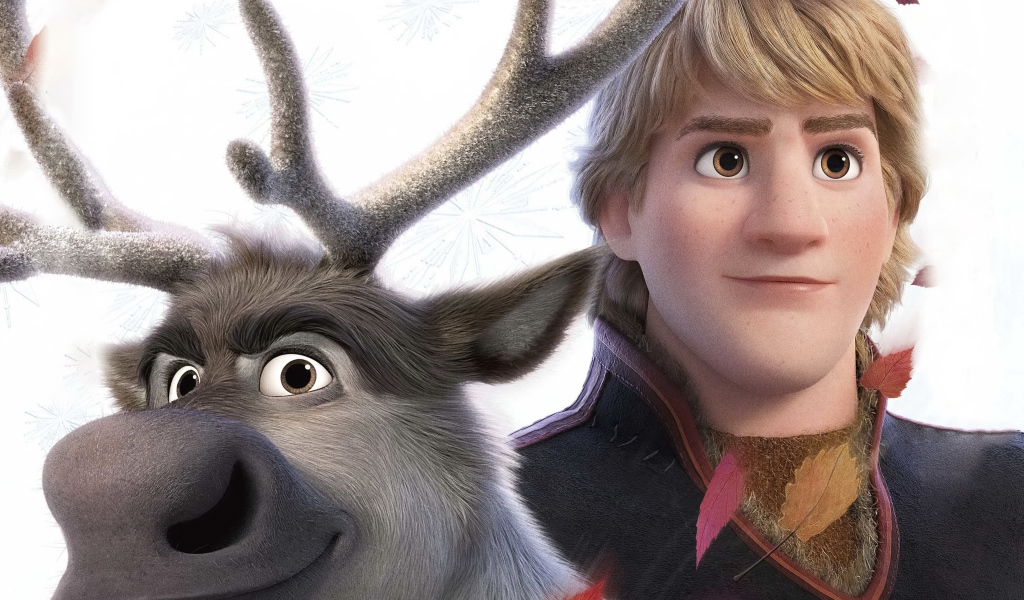 Персонажи Кристоф и Свен на белом фоне мультфильм Холодное сердце 2