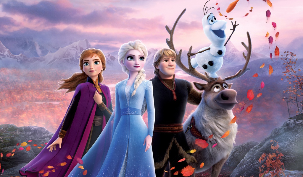 Персонажи мультфильма Холодное сердце 2 в лесу