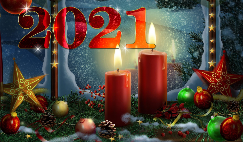 Красивая открытка со свечами на Рождество 2021