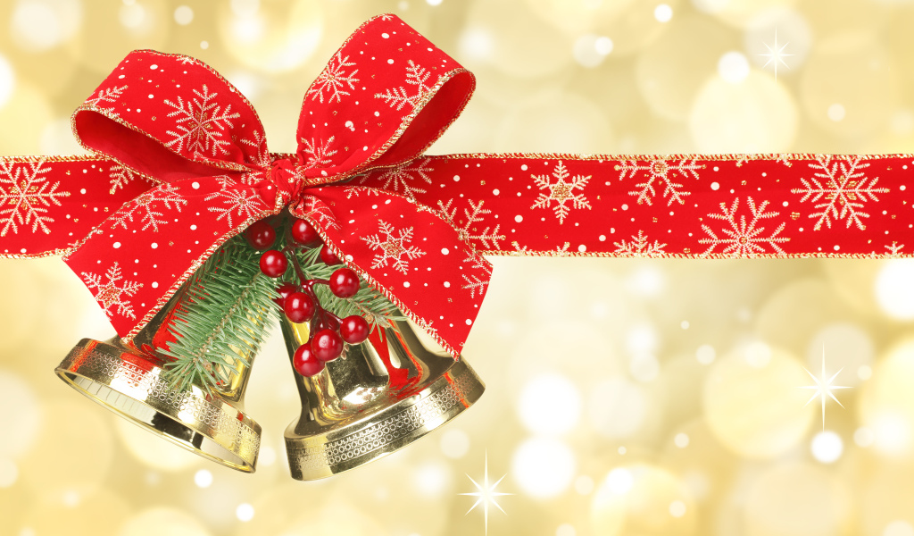 Рождественские колокольчики с красным бантом