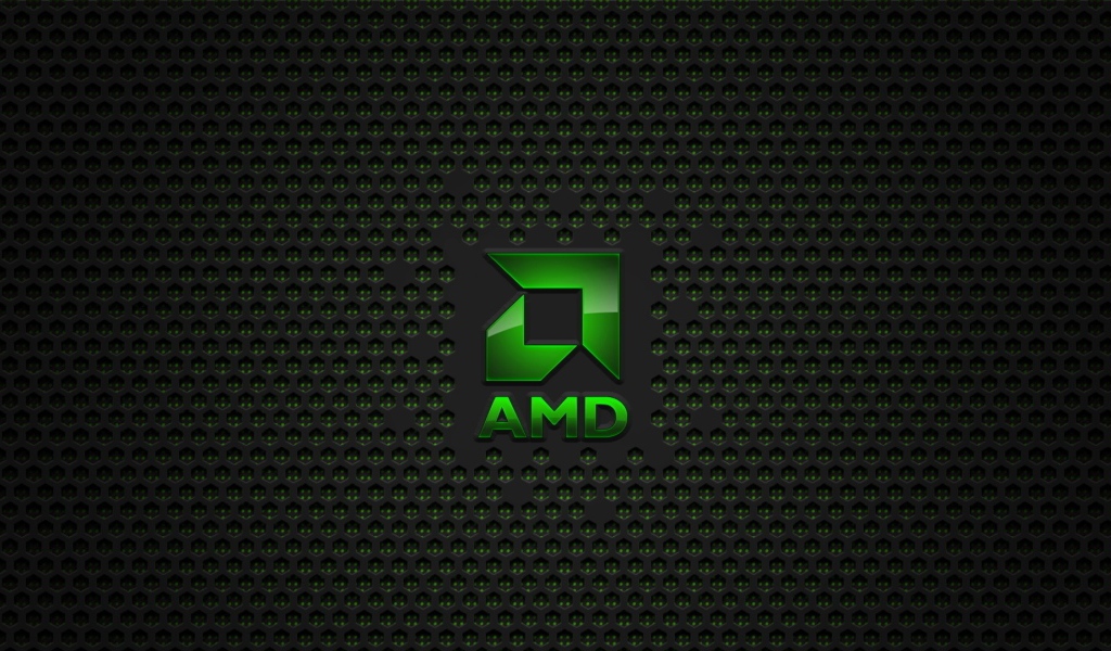 Зеленый значок AMD на сетчатом фоне