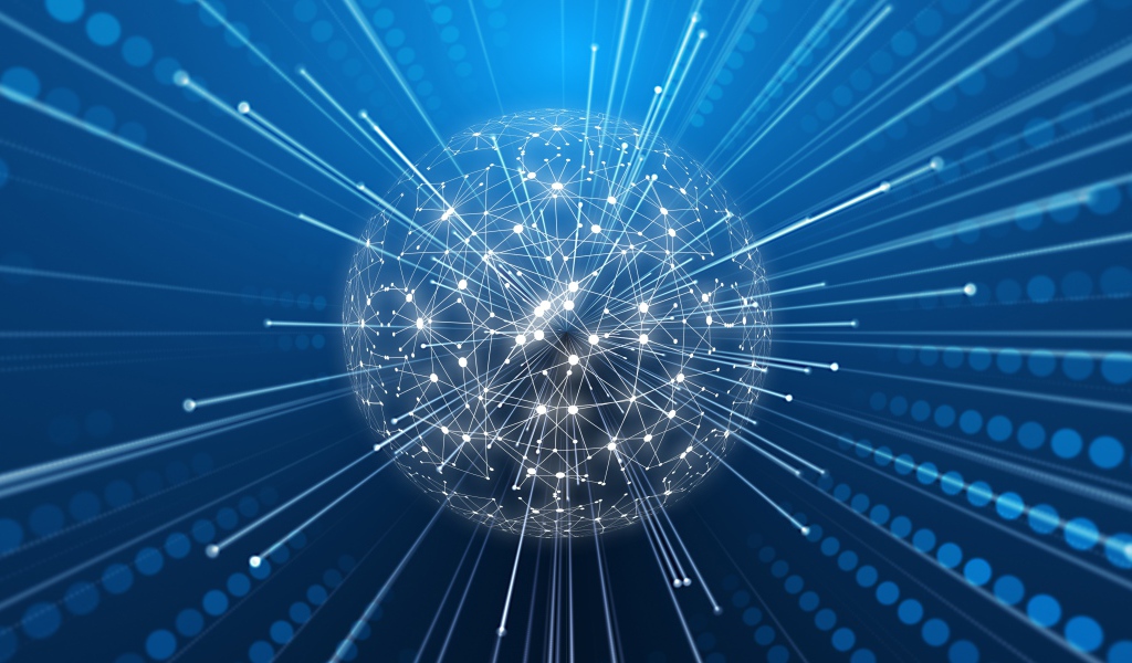 Шар из цифровой паутины на синем фоне