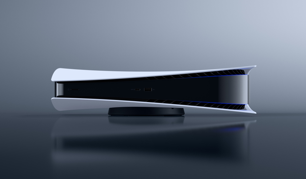 Игровая консоль Playstation 5 на сером фоне