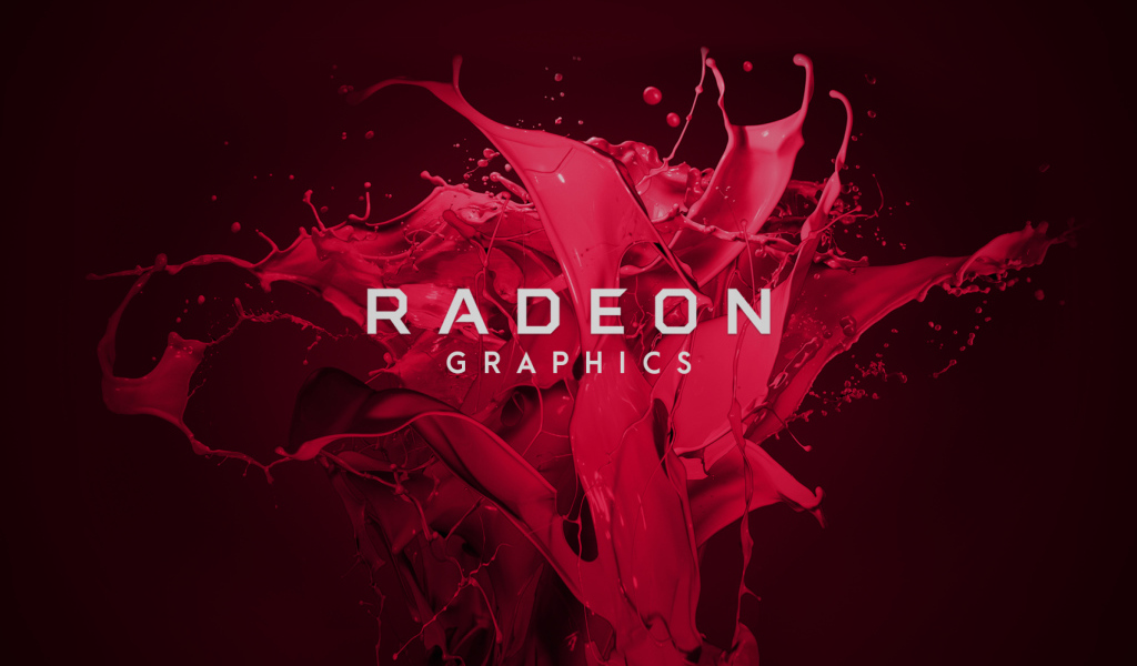 Брызги красной краски с надписью AMD Radeon