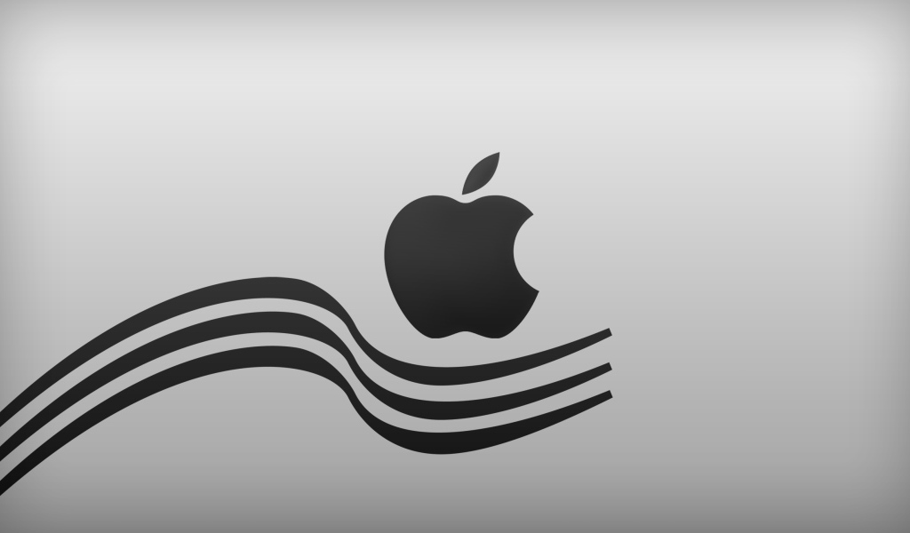 Black apple icon with waves on a gray background.