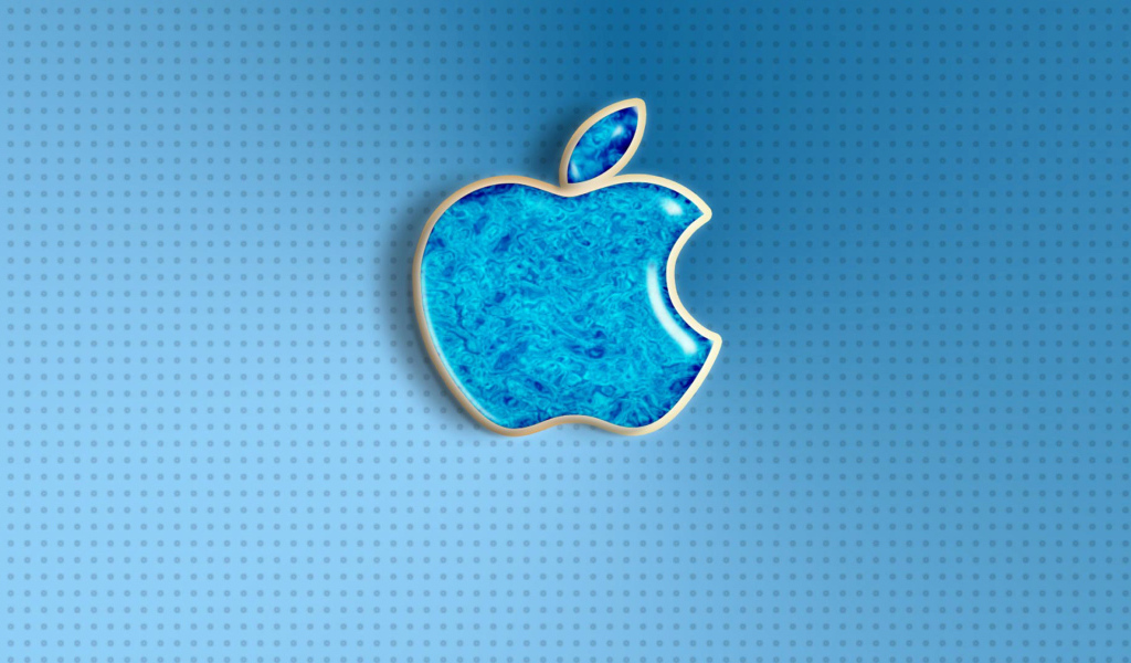 Голубой значок apple на фоне с точками