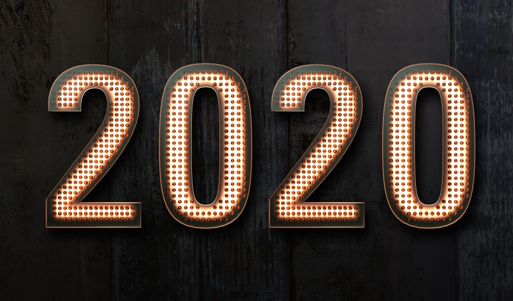 Красивые цифры 2020 на черном фоне