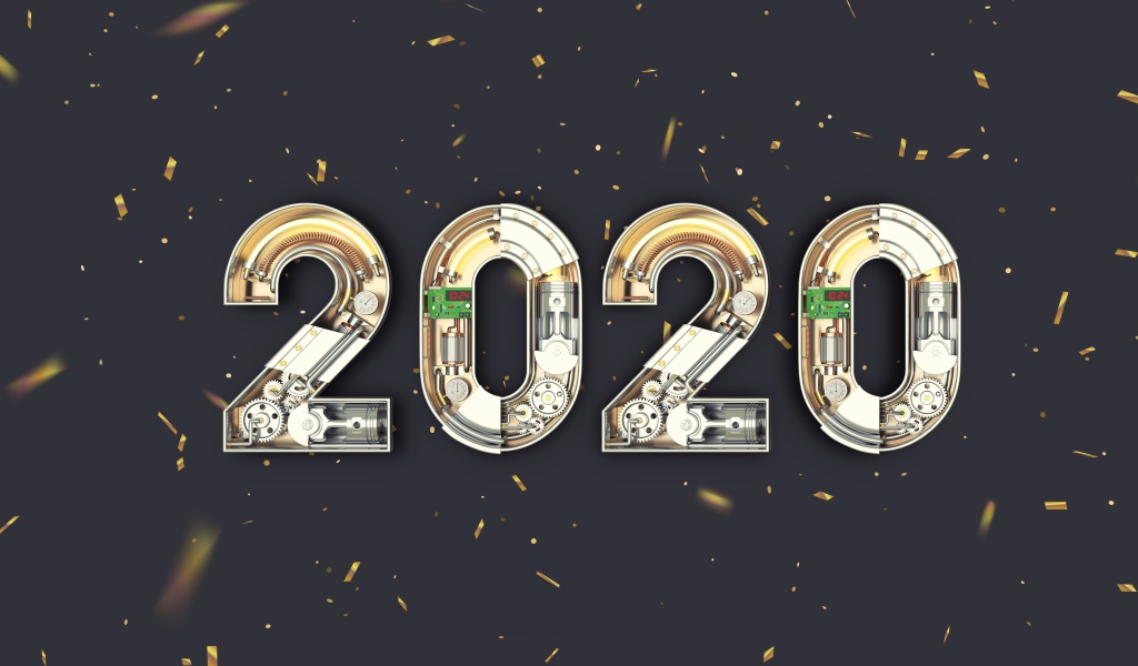 Большие механические цифры 2020 на сером фоне