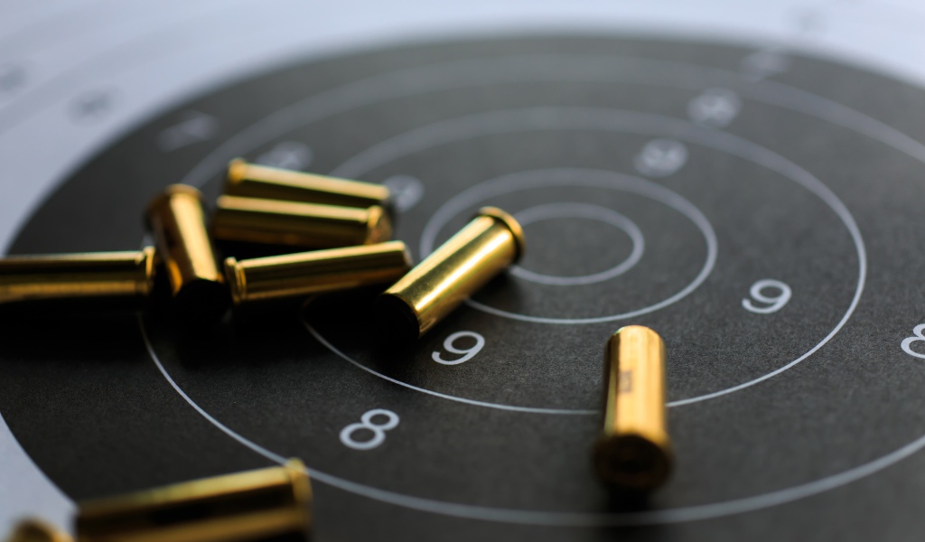 Мишень с патронами крупным планом 