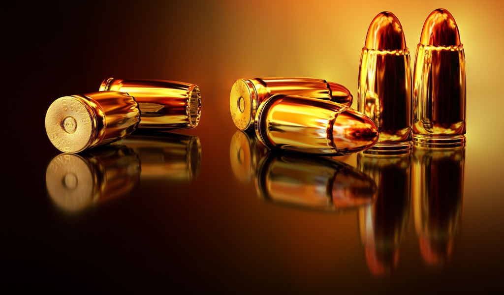 Golden bullets reflected in the surface