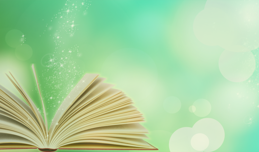 Волшебная открытая книга на голубом фоне