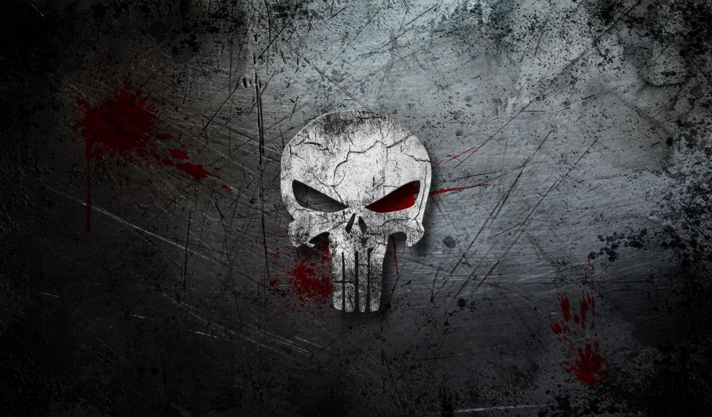 Skull with blood on a gray background
