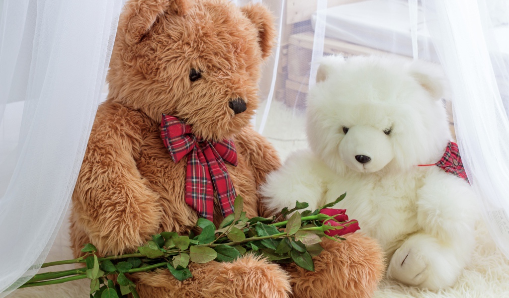 Два игрушечных медведя с розами 