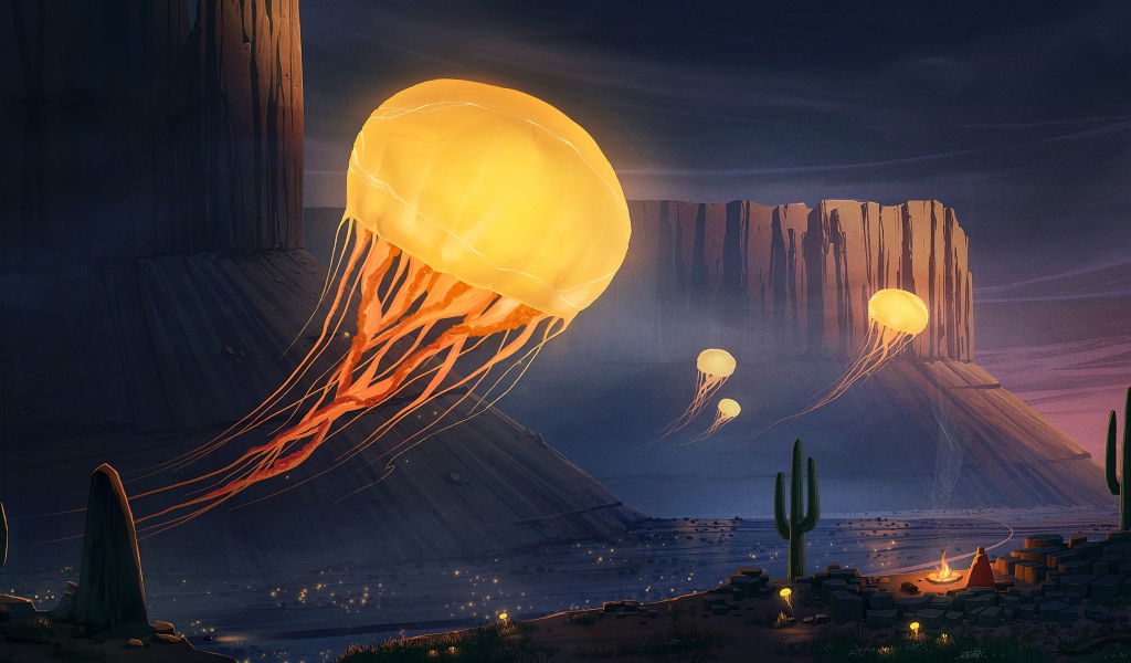 Фантастические огненные медузы в горах