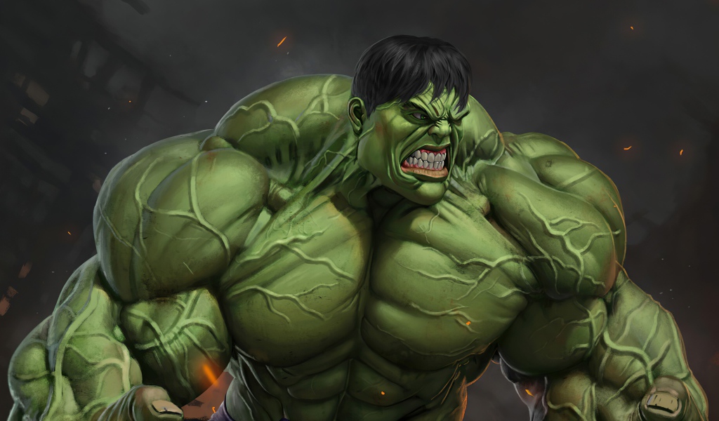 Разъяренный зеленый Халк идет в атаку