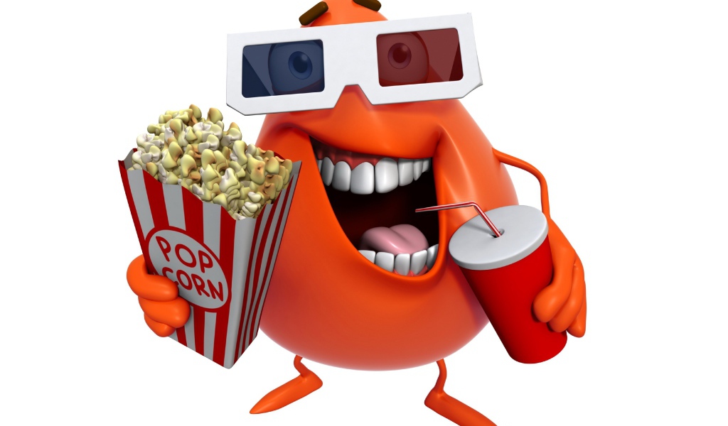 Яйцо в очках и с попкорном на белом фоне