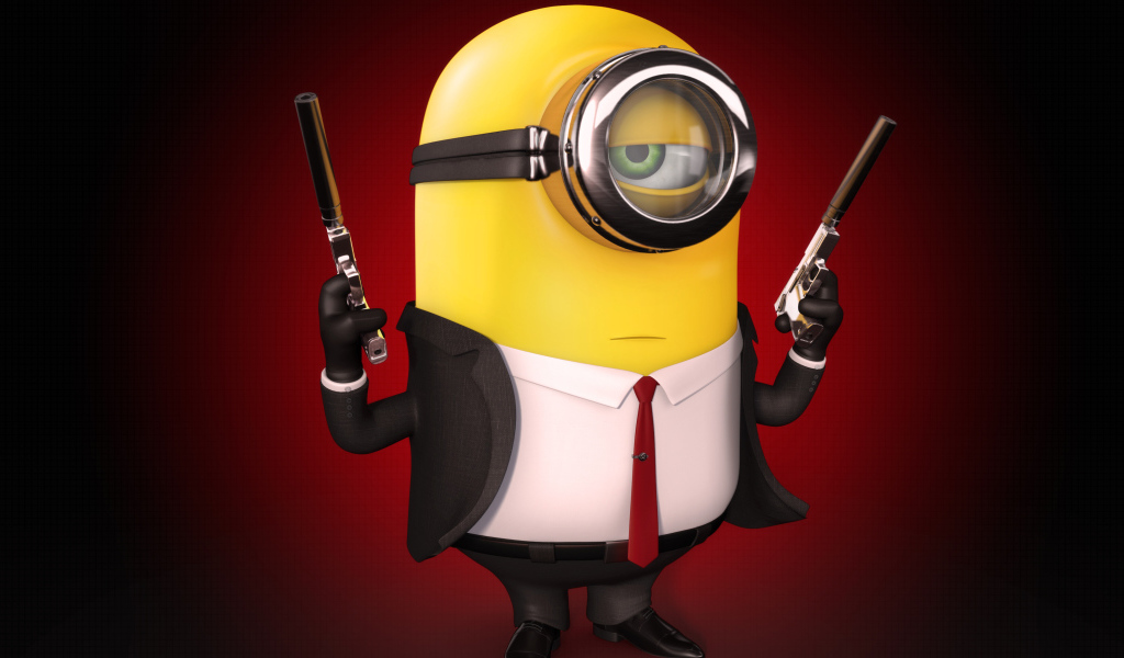 Minion Hitman in suit on a red background