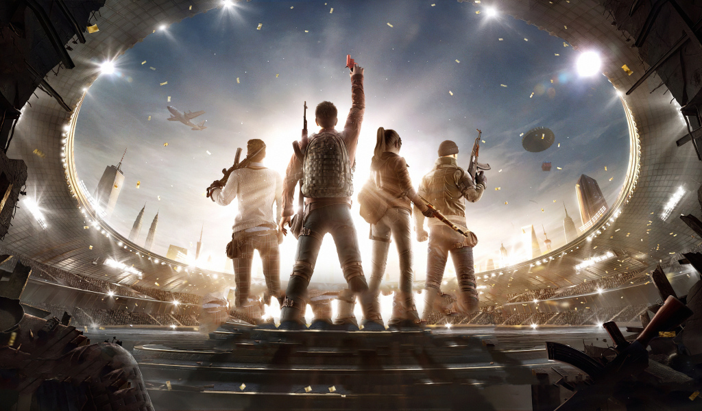 Персонажи компьютерной игры PUBG  на стадионе 2020 года