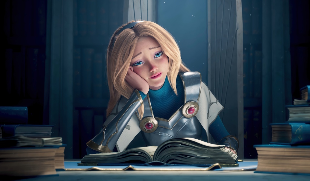Sad girl warrior with book