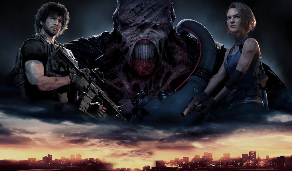 Soldiers and monster from the new computer game Resident Evil 3, 2020