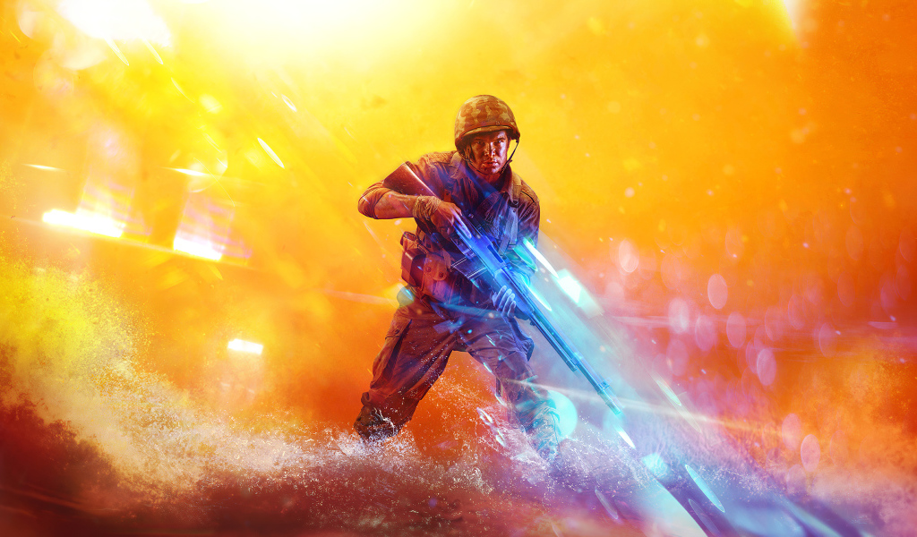 Солдат с оружием из компьютерной игры Battlefield 5